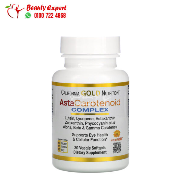 حبوب استاكاروتينويد لدعم صحة العين California Gold Nutrition, AstaCarotenoid Complex, Lutein, Lycopene, Astaxanthin Complex, 30 Veggie Softgels