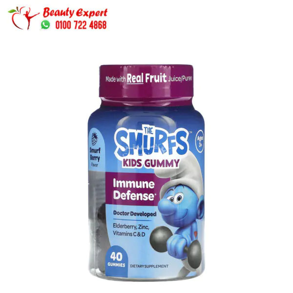 السنافر اقراص لتقوية المناعة للأطفال فوق 3 سنوات، 40 أقراص قابلة للمضغ - The Smurfs, Kids Gummy, Immune Defense, Ages 3+, Smurf Berry, 40 Gummies